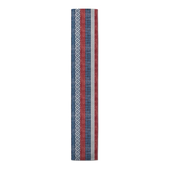 Patriotic Patchwork Stripes Outdoor Table Runner